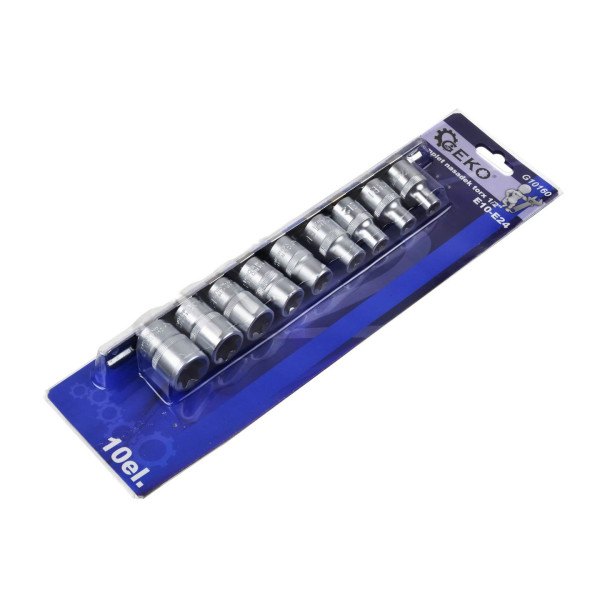 Набір із 10 головок Torx E10-24,1/2" на планці GEKO (20)